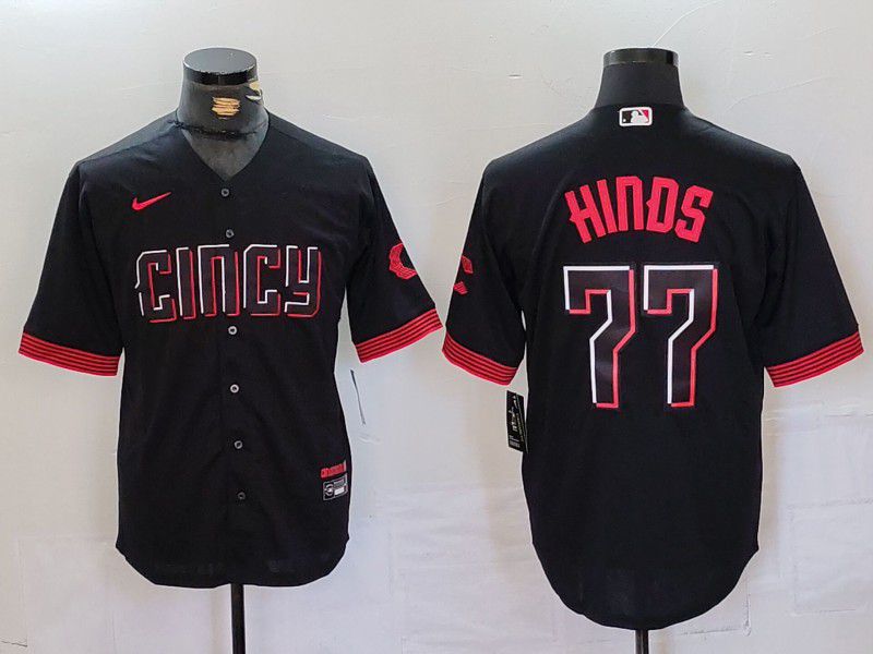 Men Cincinnati Reds #77 Hinds Black City Edition Nike 2024 MLB Jersey style 1->cincinnati reds->MLB Jersey